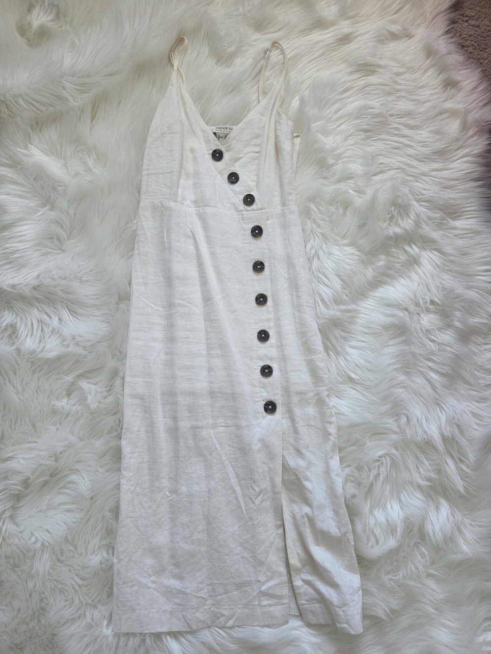 Forever 21 White Button-Accent Spaghetti Strap Midi Dress